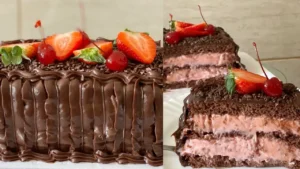 Bolo Sensação com Recheio de Morango e Chocolate
