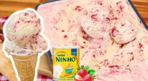 Sorvete de Ninho com Morango, Cremoso e Muito Gostoso