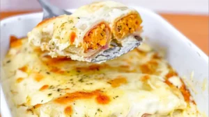 Lasanha Enrolada com Recheio de Frango Cremoso, Incrivelmente Gostoso