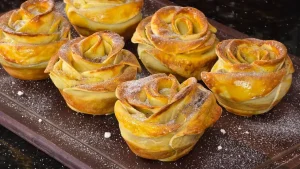 Flor de Banana com Massa de Pastel e Creme de Confeiteiro