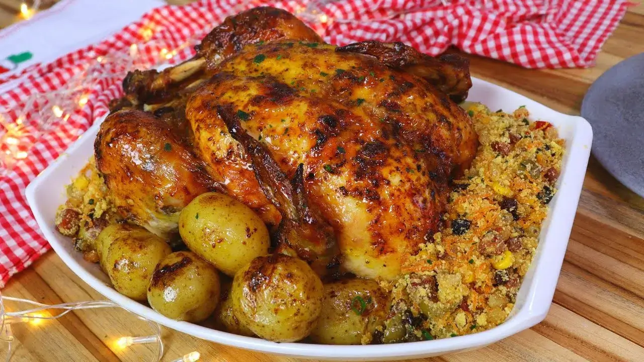Frango Assado Douradinho e Suculento para o Natal: Receita Fácil e Saborosa