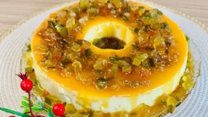 Pudim com Caramelo e Frutas Cristalizadas