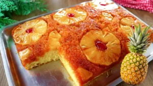 Bolo de Abacaxi Caramelizado com Calda Dourada