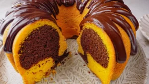 Bolo de Cenoura Mesclado Fofinho com Chocolate e Cobertura Cremosa
