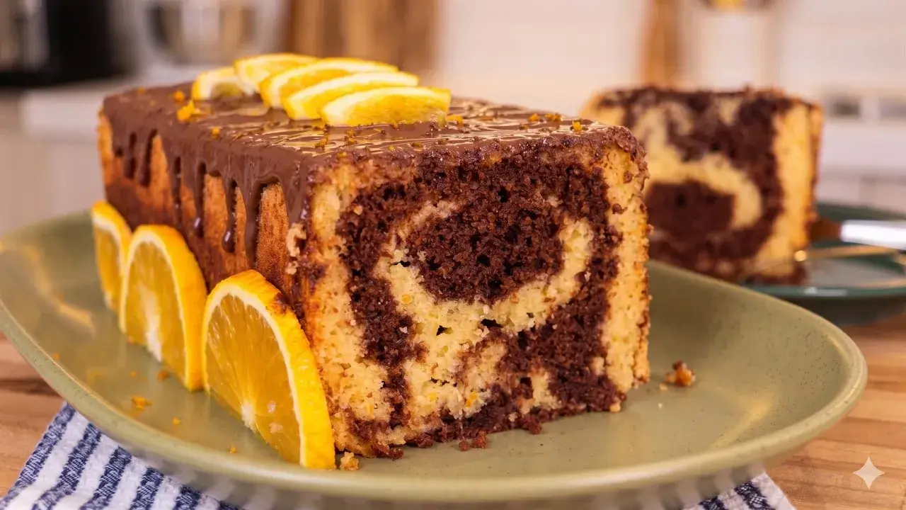 Bolo de Laranja Mesclado com Chocolate Fofinho e Muito Aromático