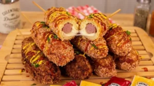 O hot dog coreano é um salgado perfeito para servir no lanche da tarde, em...