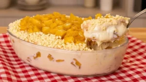 Pavê de Pêssego com Cream Cheese Gelado e Muito Cremoso